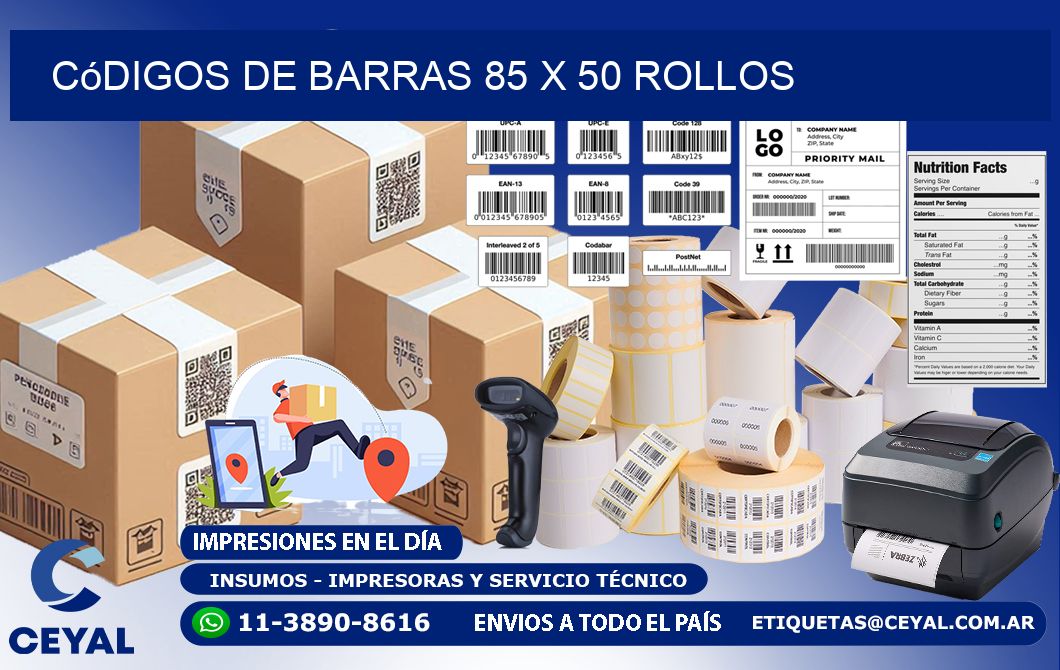 Códigos de Barras 85 x 50 ROLLOS