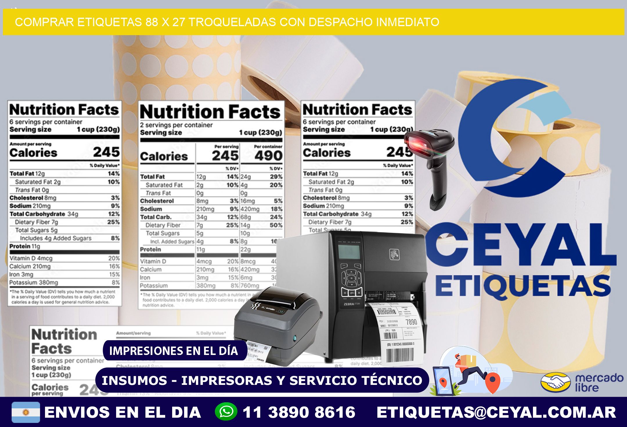 Comprar etiquetas 88 x 27 troqueladas con despacho inmediato