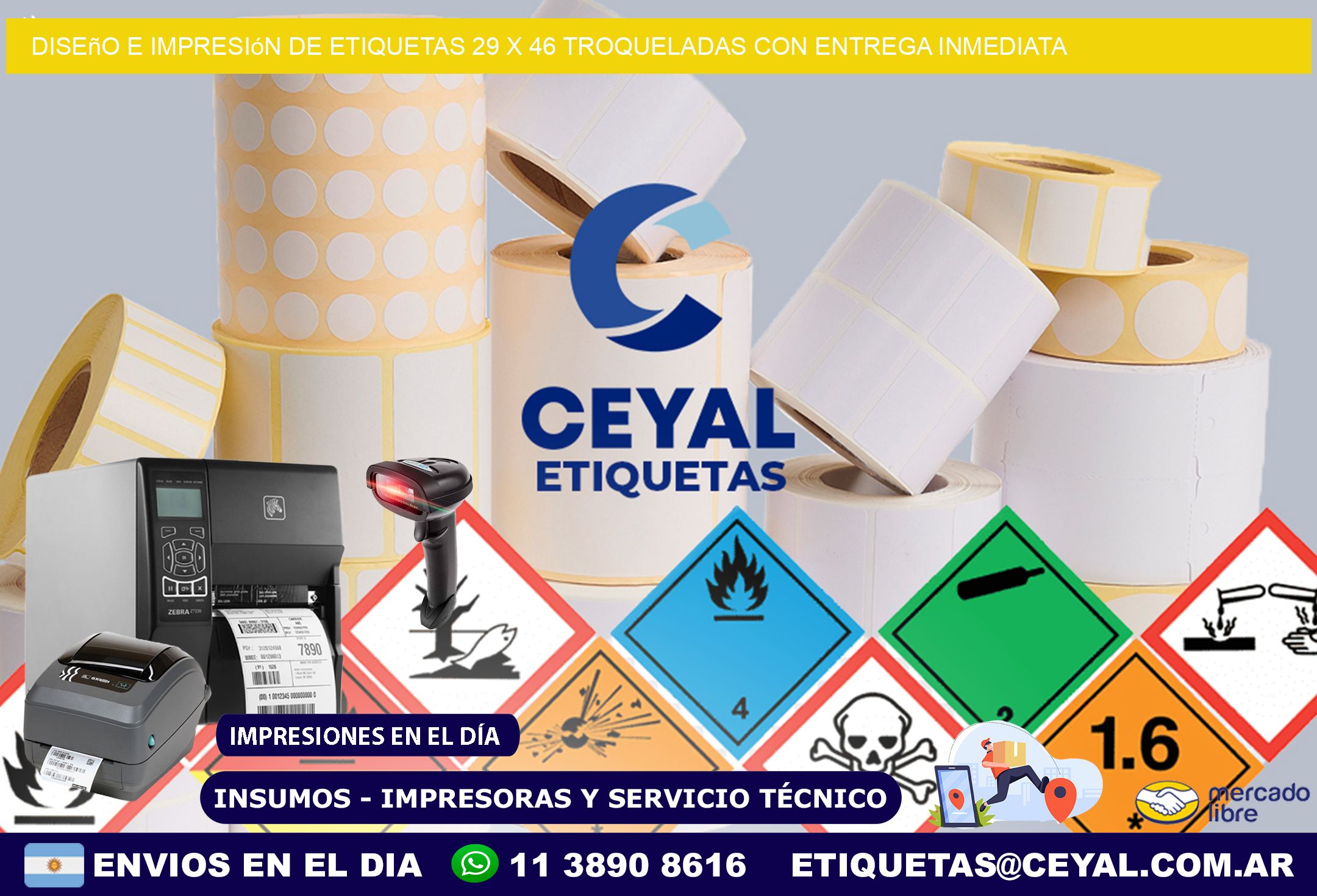 Diseño e impresión de etiquetas 29 x 46 troqueladas con entrega inmediata