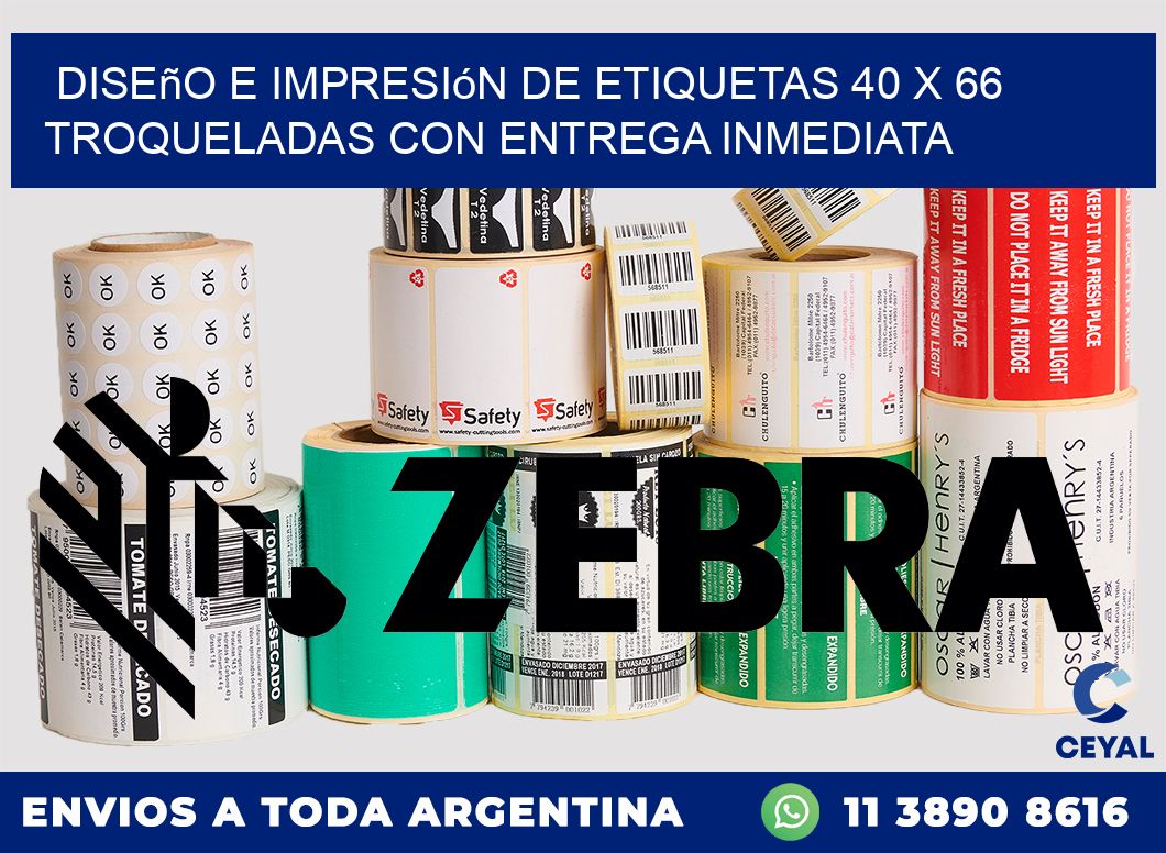 Diseño e impresión de etiquetas 40 x 66 troqueladas con entrega inmediata