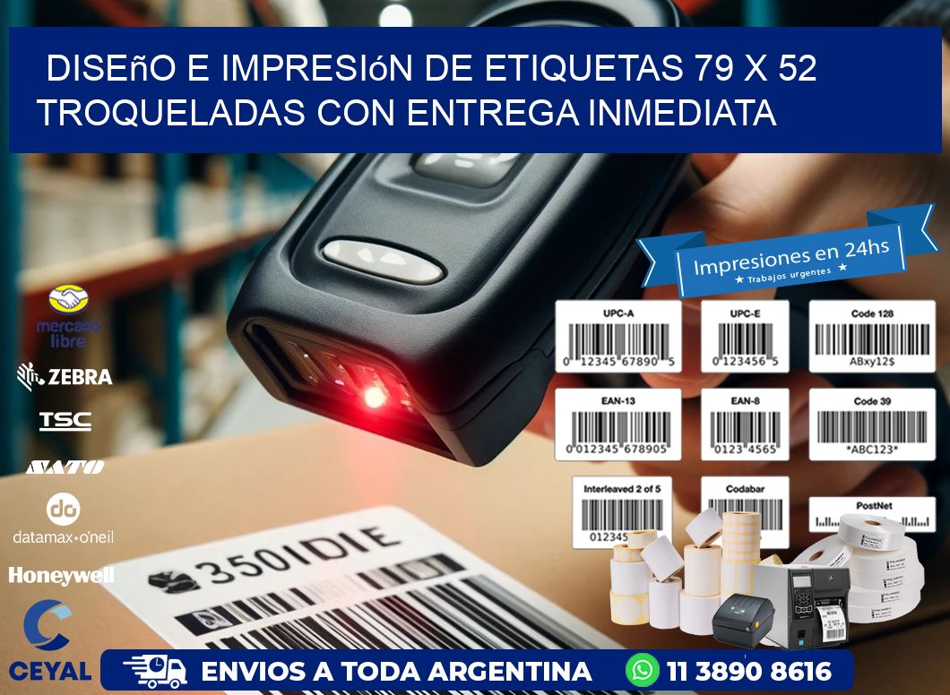 Diseño e impresión de etiquetas 79 x 52 troqueladas con entrega inmediata