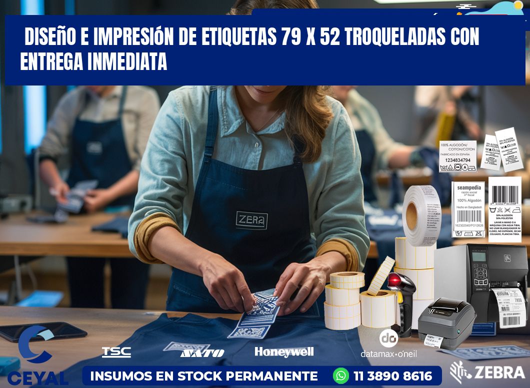 Diseño e impresión de etiquetas 79 x 52 troqueladas con entrega inmediata