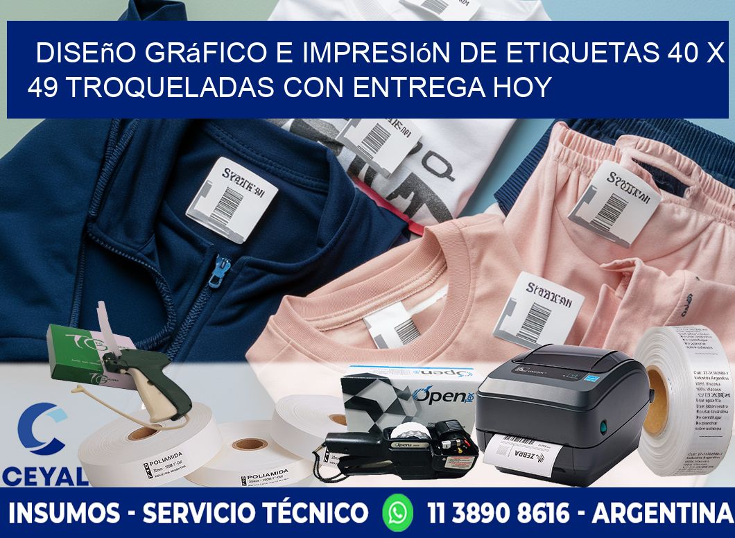 Diseño gráfico e impresión de etiquetas 40 x 49 troqueladas con entrega hoy