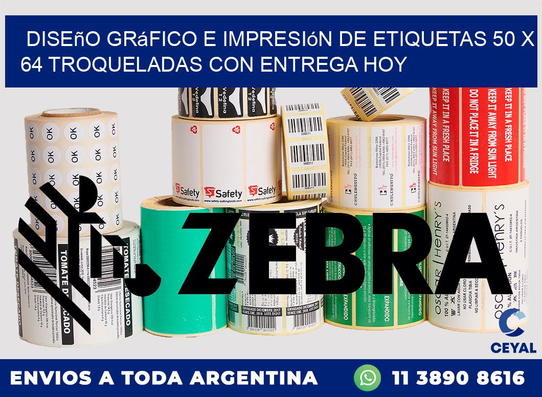 Diseño gráfico e impresión de etiquetas 50 x 64 troqueladas con entrega hoy