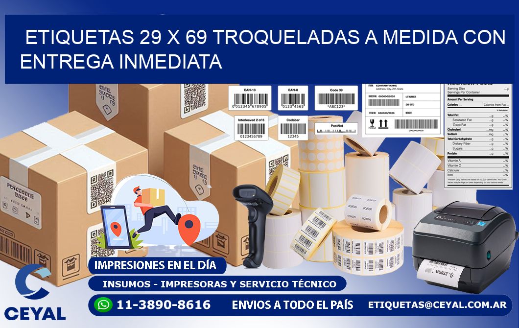 Etiquetas 29 x 69 troqueladas a medida con entrega inmediata