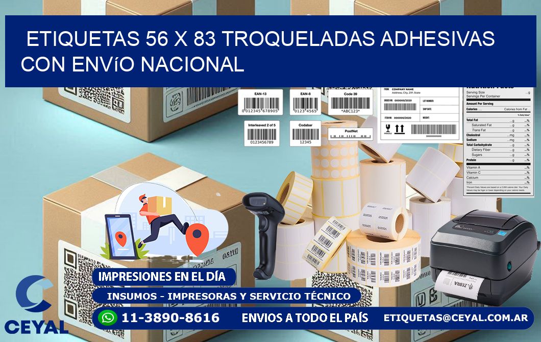 Etiquetas 56 x 83 troqueladas adhesivas con envío nacional
