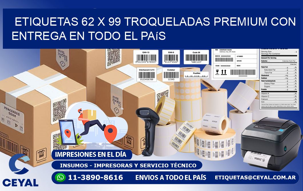 Etiquetas 62 x 99 troqueladas premium con entrega en todo el país