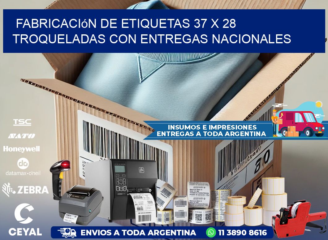 Fabricación de etiquetas 37 x 28 troqueladas con entregas nacionales