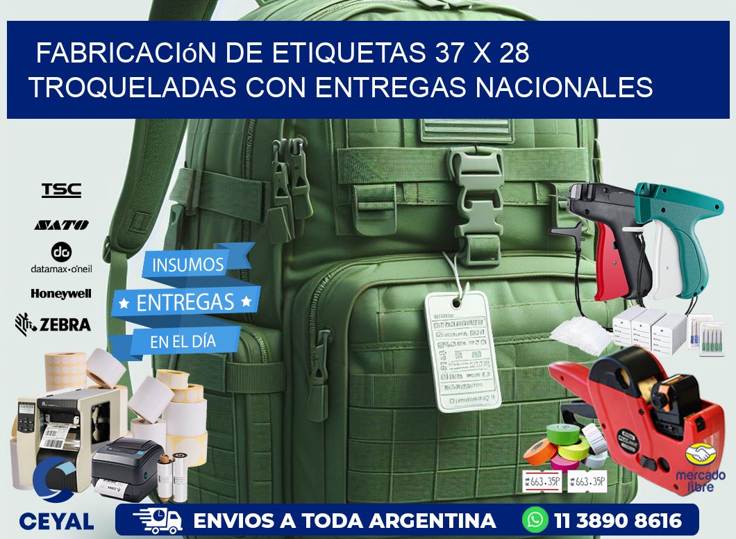 Fabricación de etiquetas 37 x 28 troqueladas con entregas nacionales