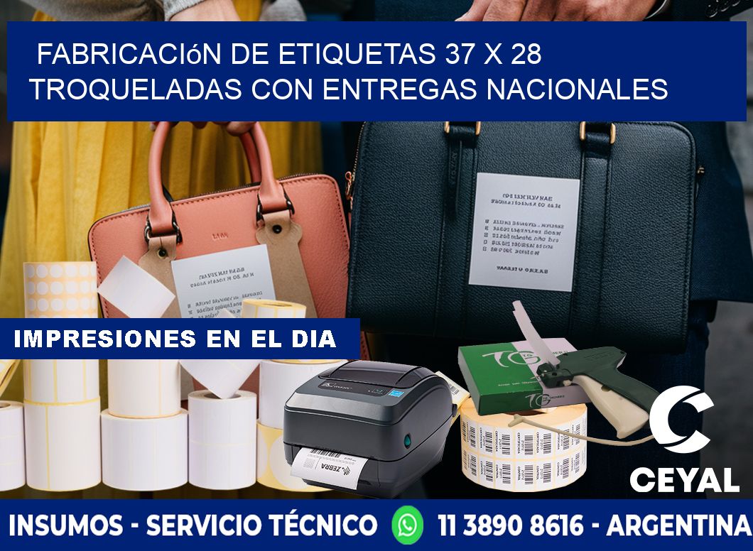 Fabricación de etiquetas 37 x 28 troqueladas con entregas nacionales