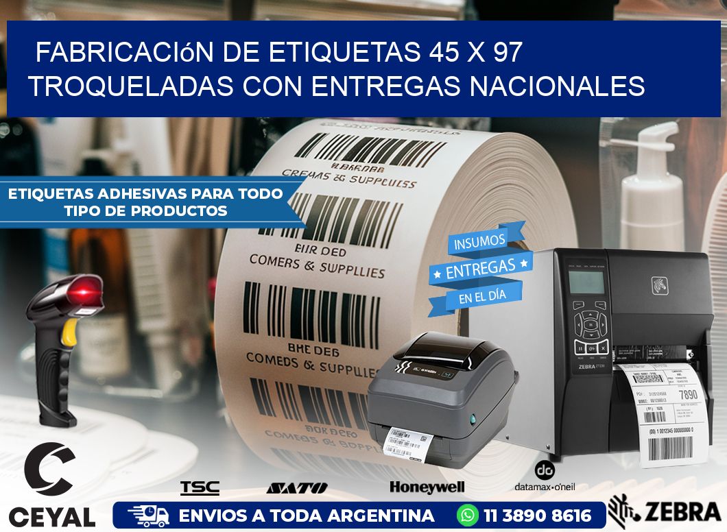 Fabricación de etiquetas 45 x 97 troqueladas con entregas nacionales