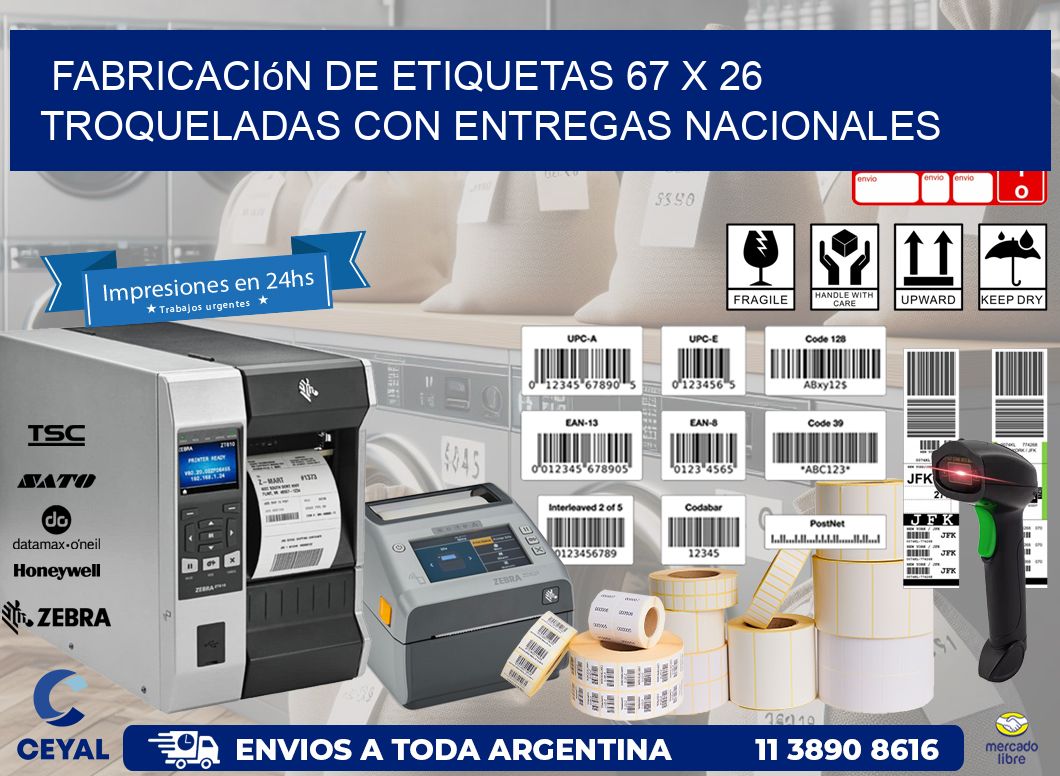 Fabricación de etiquetas 67 x 26 troqueladas con entregas nacionales