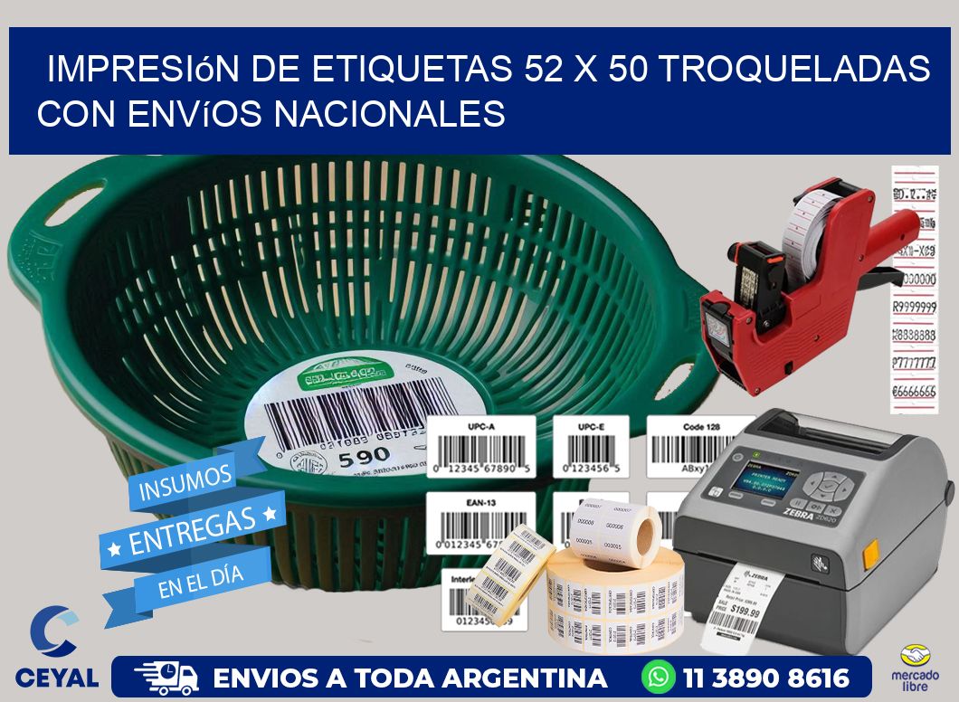 Impresión de etiquetas 52 x 50 troqueladas con envíos nacionales