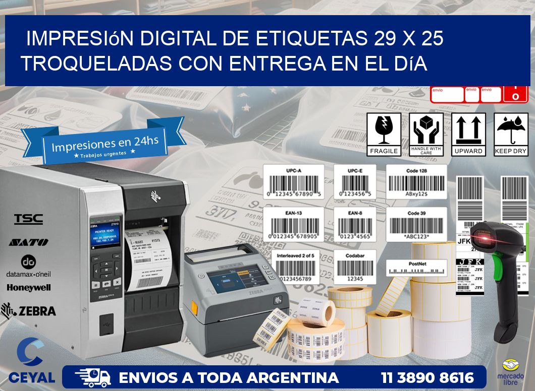 Impresión digital de etiquetas 29 x 25 troqueladas con entrega en el día