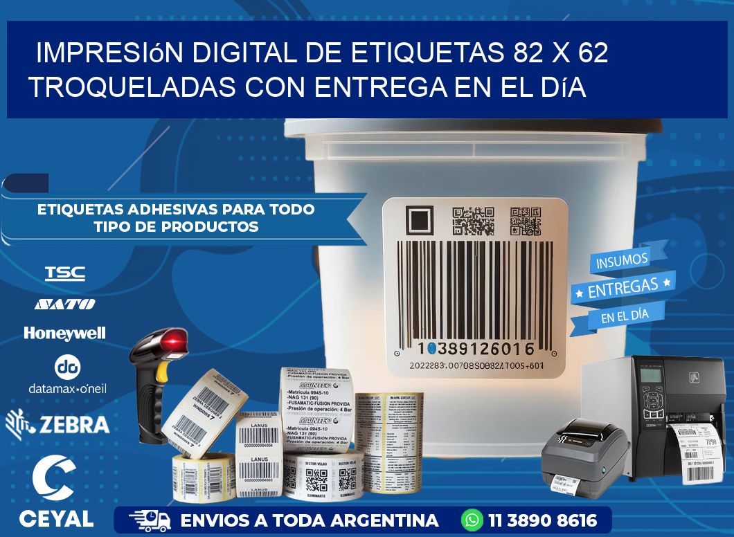 Impresión digital de etiquetas 82 x 62 troqueladas con entrega en el día