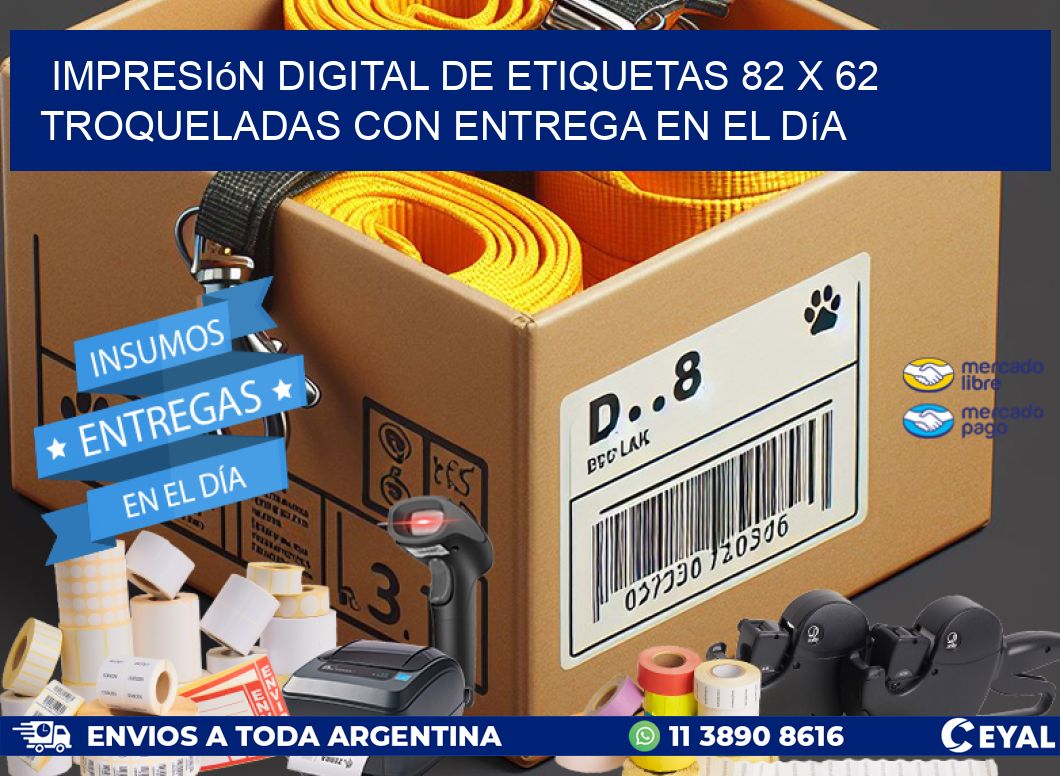 Impresión digital de etiquetas 82 x 62 troqueladas con entrega en el día