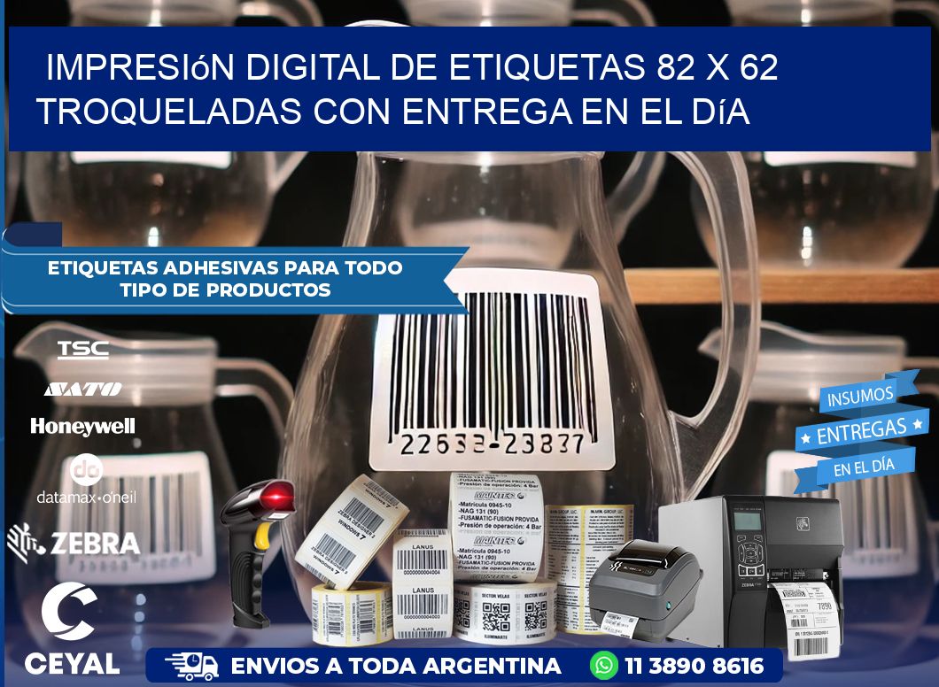 Impresión digital de etiquetas 82 x 62 troqueladas con entrega en el día