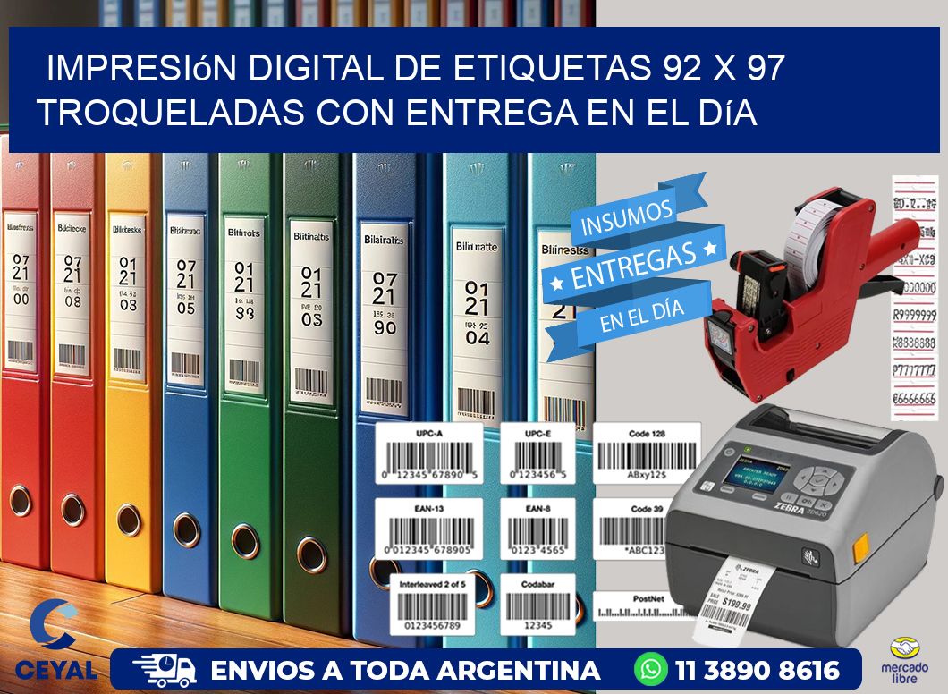 Impresión digital de etiquetas 92 x 97 troqueladas con entrega en el día