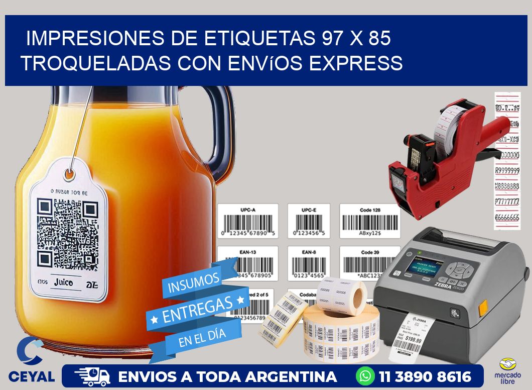 Impresiones de etiquetas 97 x 85 troqueladas con envíos express
