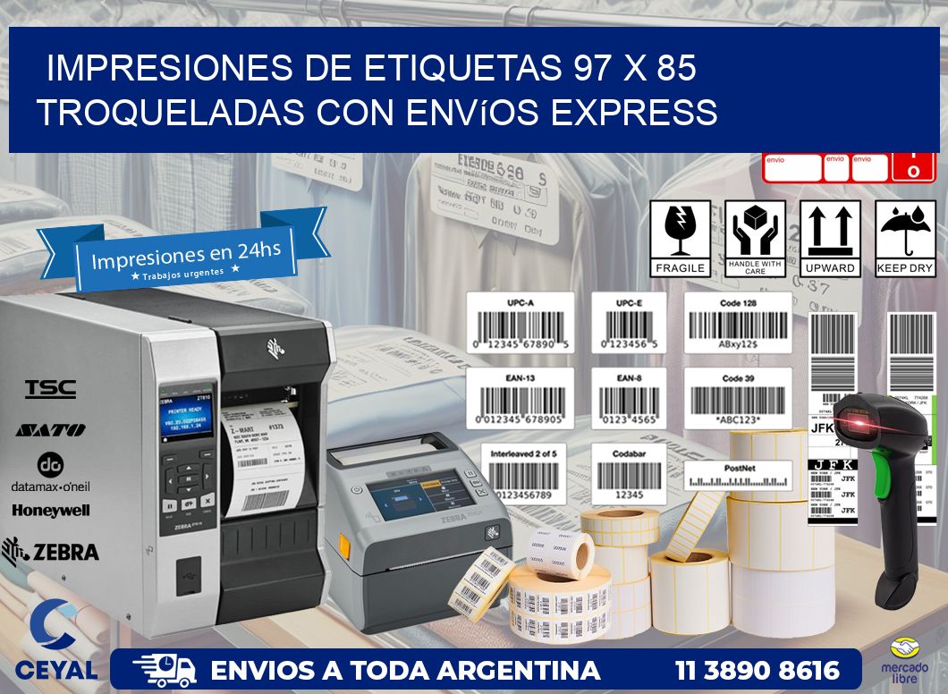 Impresiones de etiquetas 97 x 85 troqueladas con envíos express