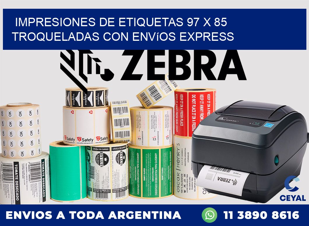 Impresiones de etiquetas 97 x 85 troqueladas con envíos express