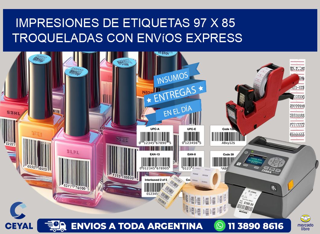 Impresiones de etiquetas 97 x 85 troqueladas con envíos express