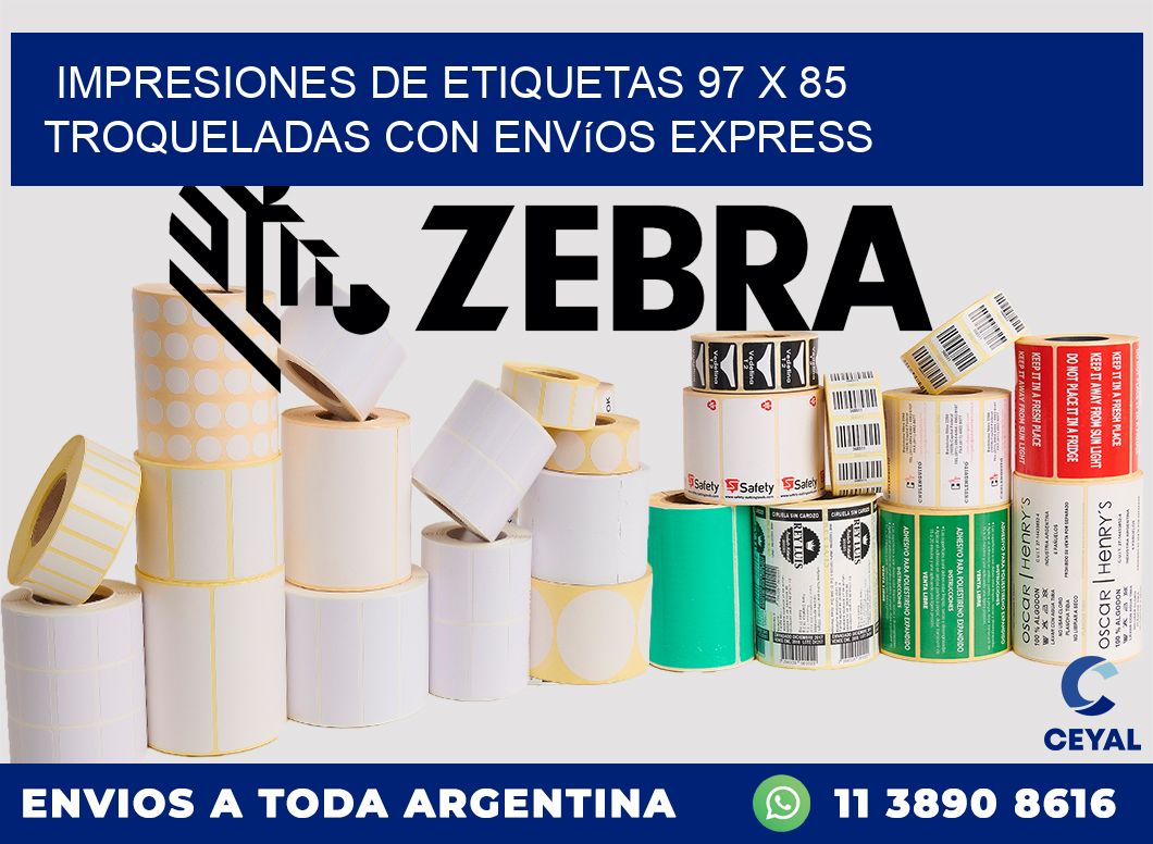 Impresiones de etiquetas 97 x 85 troqueladas con envíos express