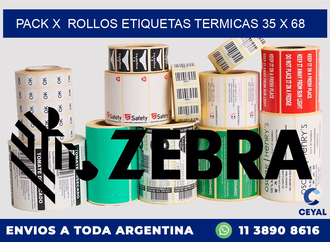 Pack X  Rollos Etiquetas termicas 35 x 68
