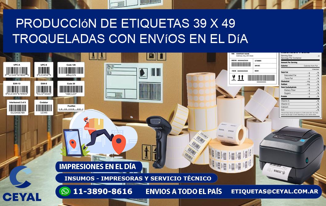 Producción de etiquetas 39 x 49 troqueladas con envíos en el día