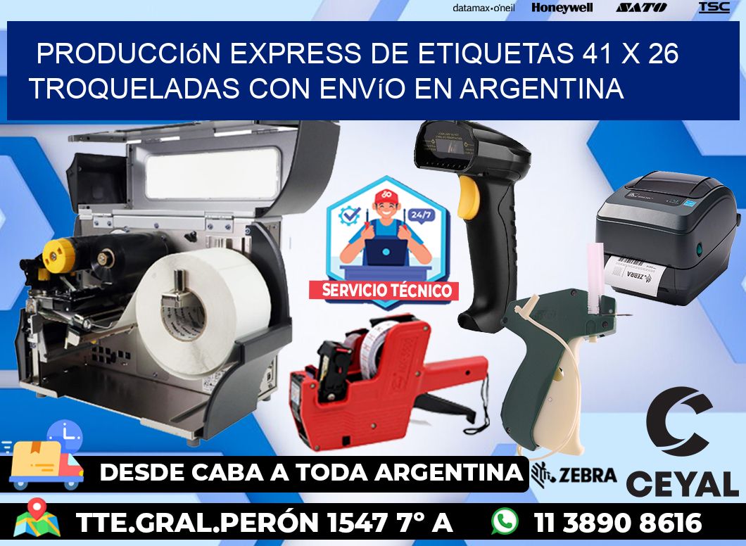 Producción express de etiquetas 41 x 26 troqueladas con envío en Argentina