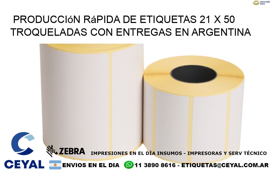 Producción rápida de etiquetas 21 x 50 troqueladas con entregas en Argentina