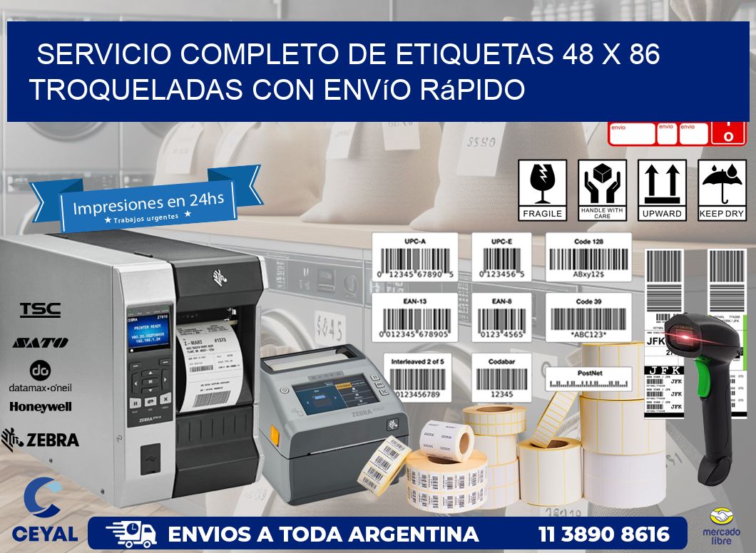 Servicio completo de etiquetas 48 x 86 troqueladas con envío rápido