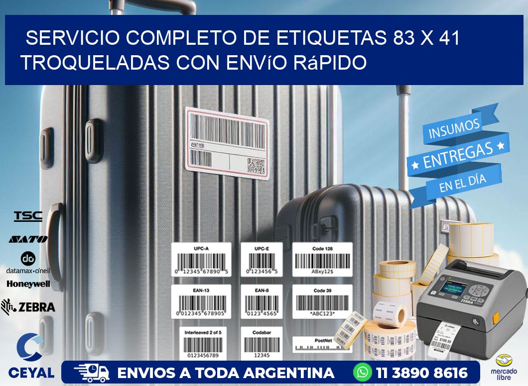 Servicio completo de etiquetas 83 x 41 troqueladas con envío rápido