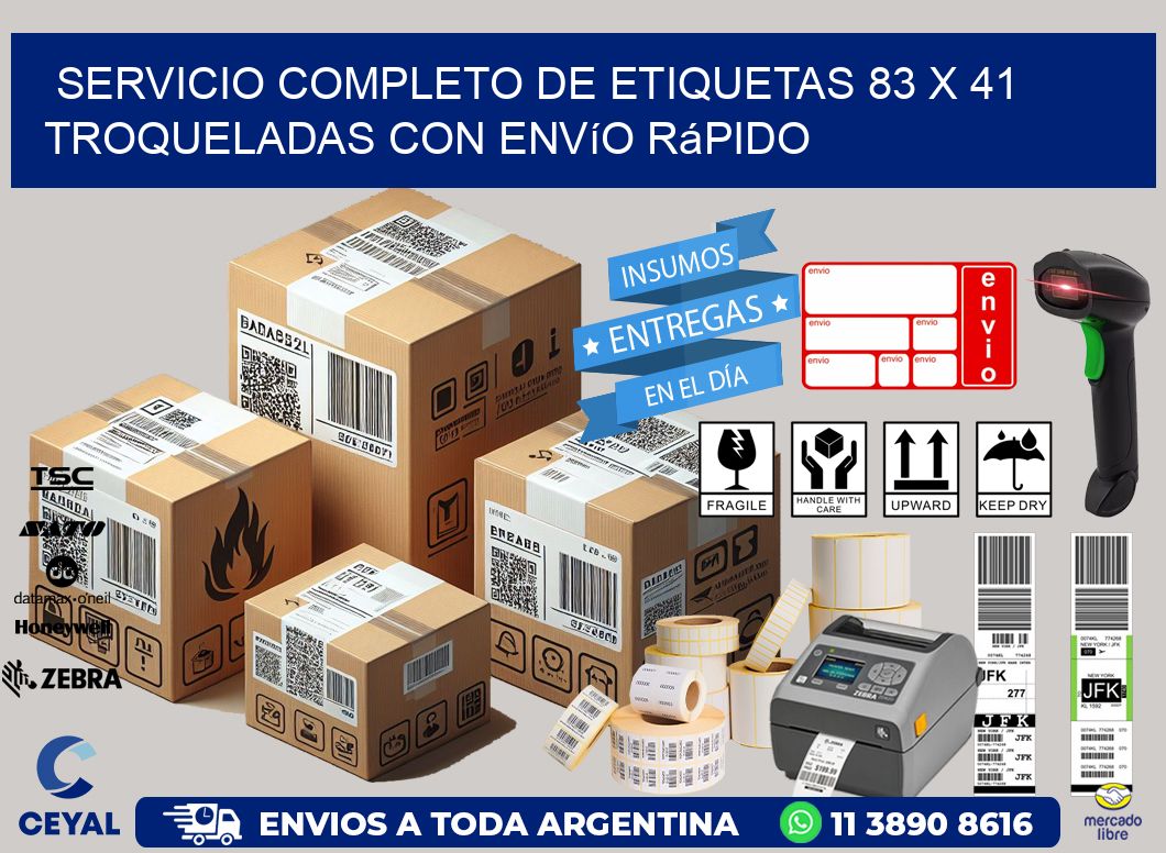 Servicio completo de etiquetas 83 x 41 troqueladas con envío rápido
