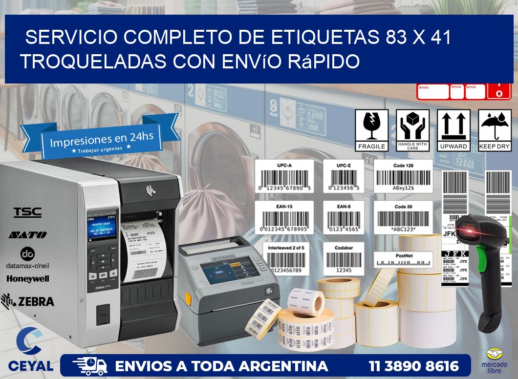 Servicio completo de etiquetas 83 x 41 troqueladas con envío rápido