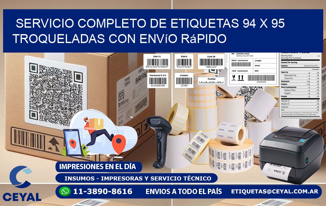 Servicio completo de etiquetas 94 x 95 troqueladas con envío rápido
