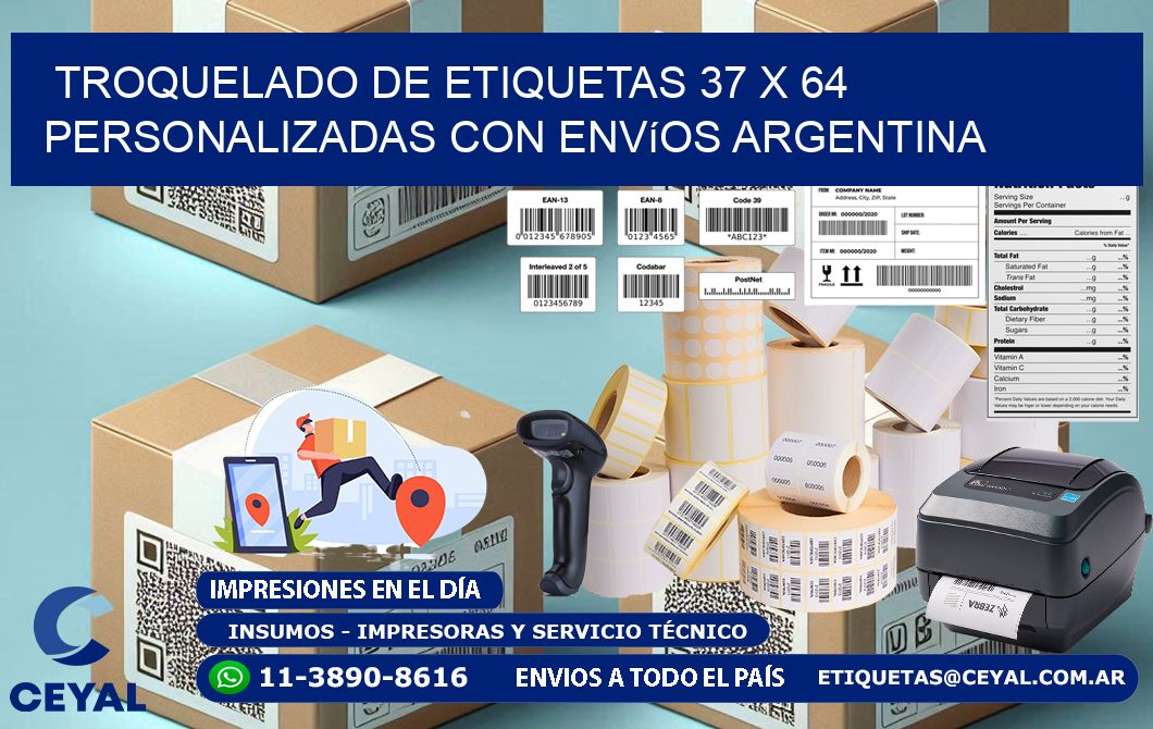 Troquelado de etiquetas 37 x 64 personalizadas con envíos Argentina