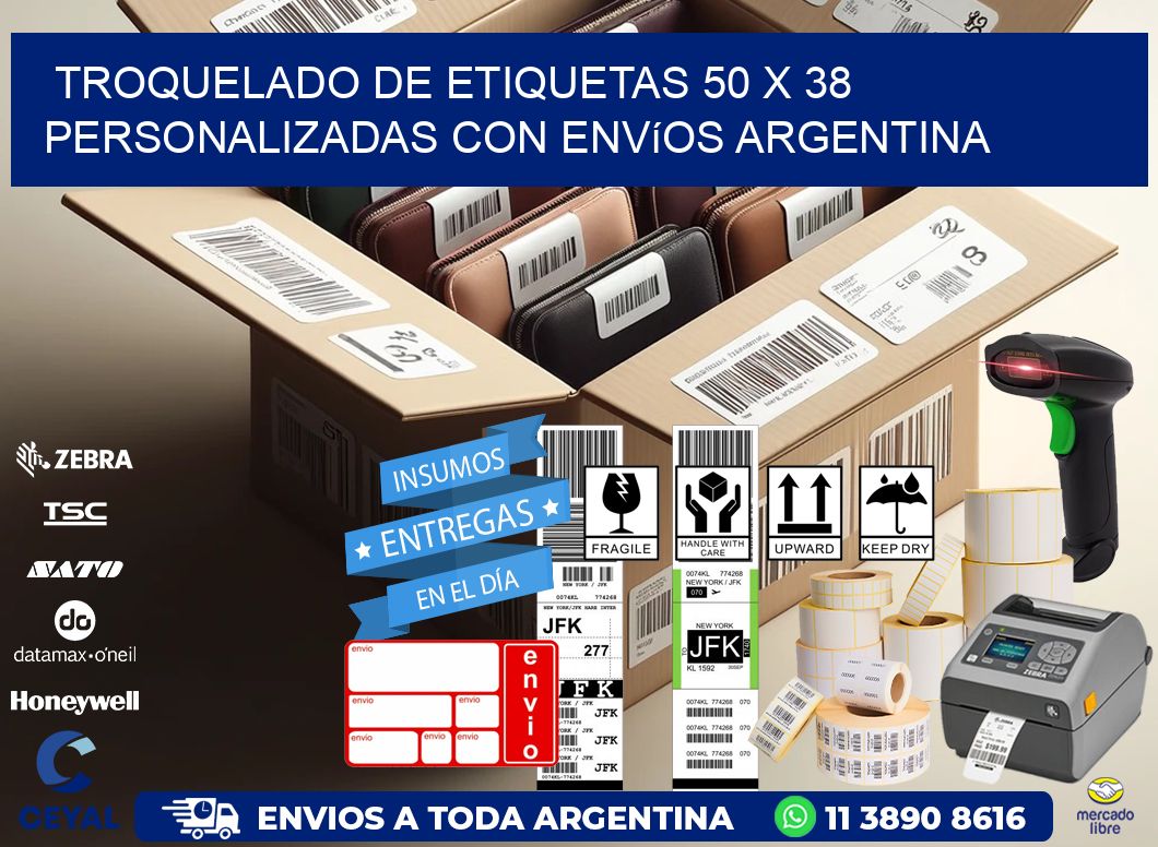 Troquelado de etiquetas 50 x 38 personalizadas con envíos Argentina