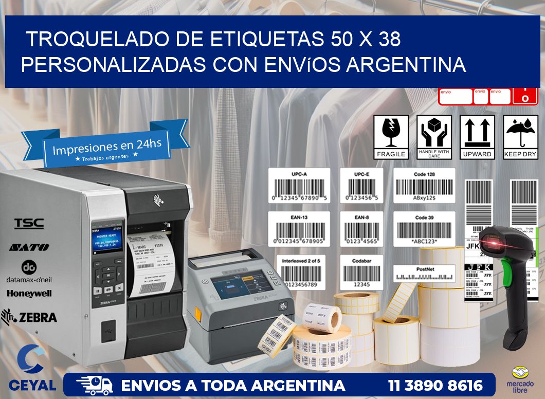 Troquelado de etiquetas 50 x 38 personalizadas con envíos Argentina