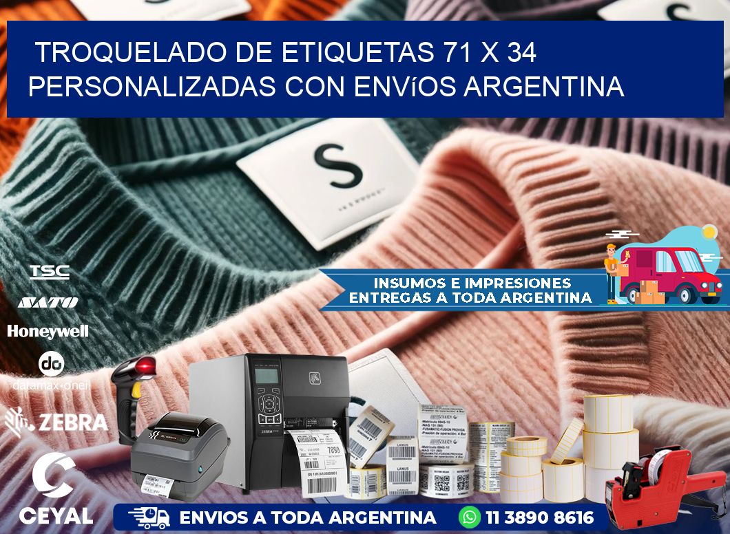 Troquelado de etiquetas 71 x 34 personalizadas con envíos Argentina