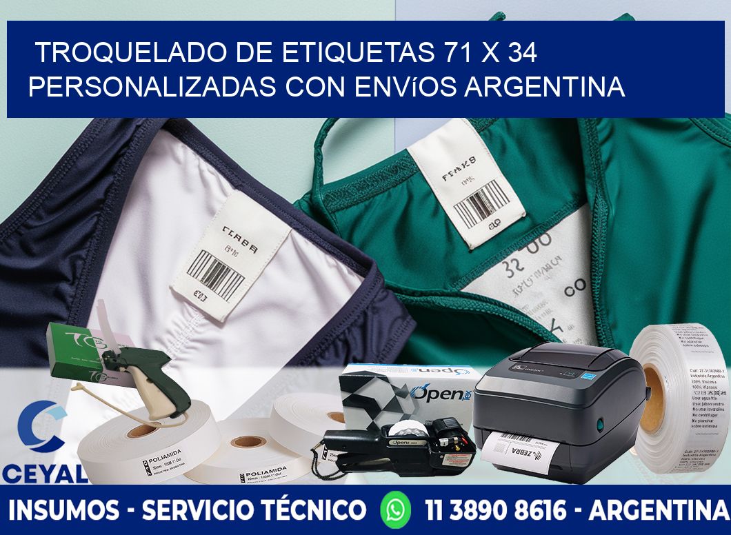 Troquelado de etiquetas 71 x 34 personalizadas con envíos Argentina