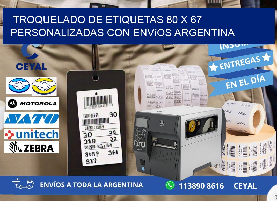 Troquelado de etiquetas 80 x 67 personalizadas con envíos Argentina