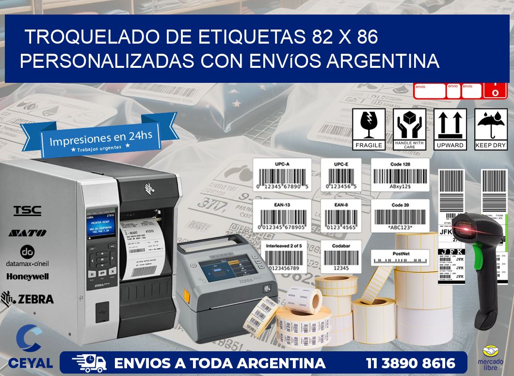 Troquelado de etiquetas 82 x 86 personalizadas con envíos Argentina