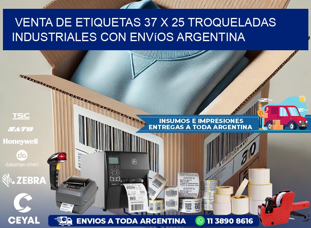 Venta de etiquetas 37 x 25 troqueladas industriales con envíos Argentina