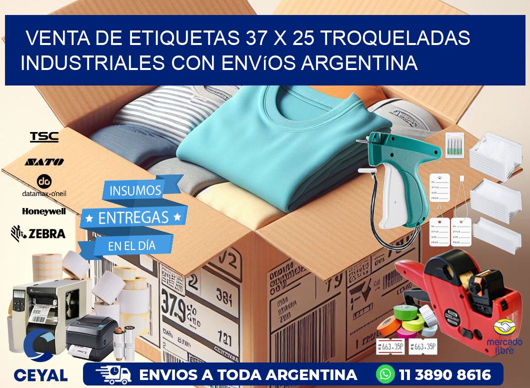 Venta de etiquetas 37 x 25 troqueladas industriales con envíos Argentina
