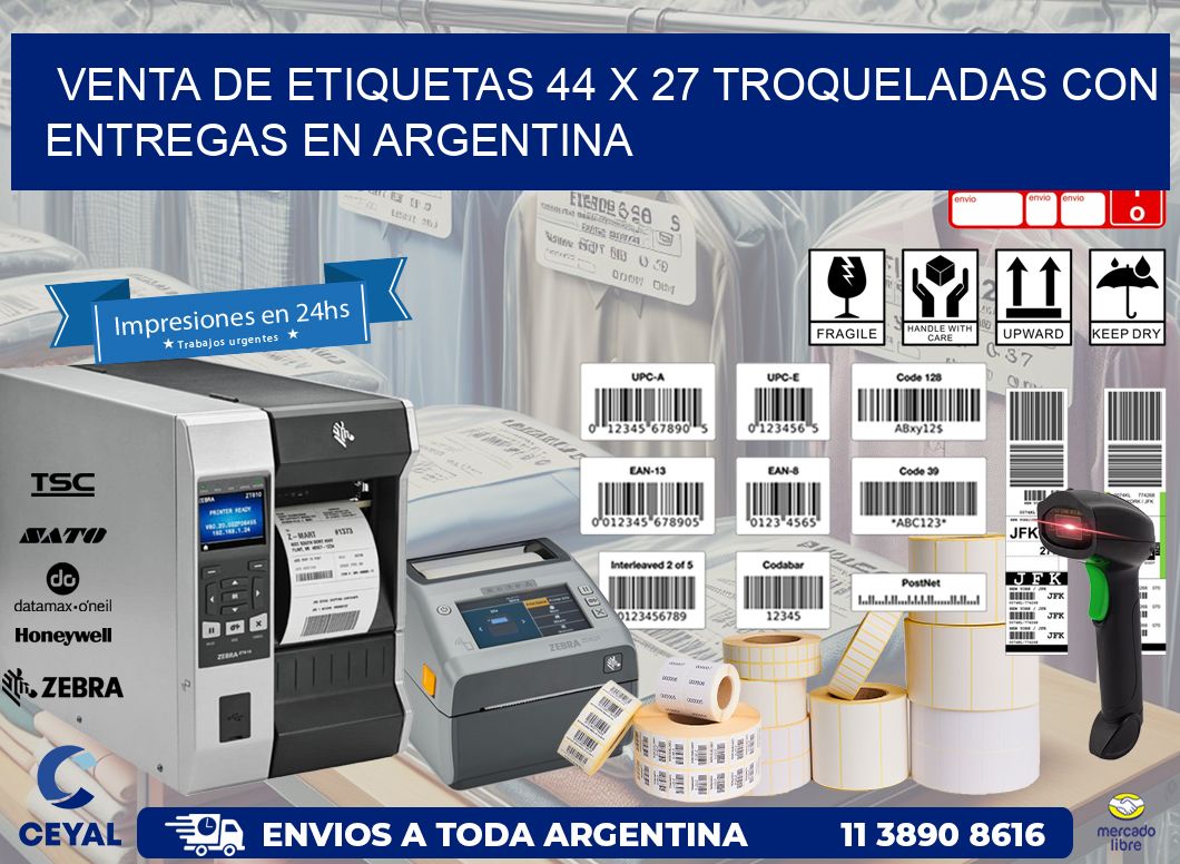 Venta de etiquetas 44 x 27 troqueladas con entregas en Argentina