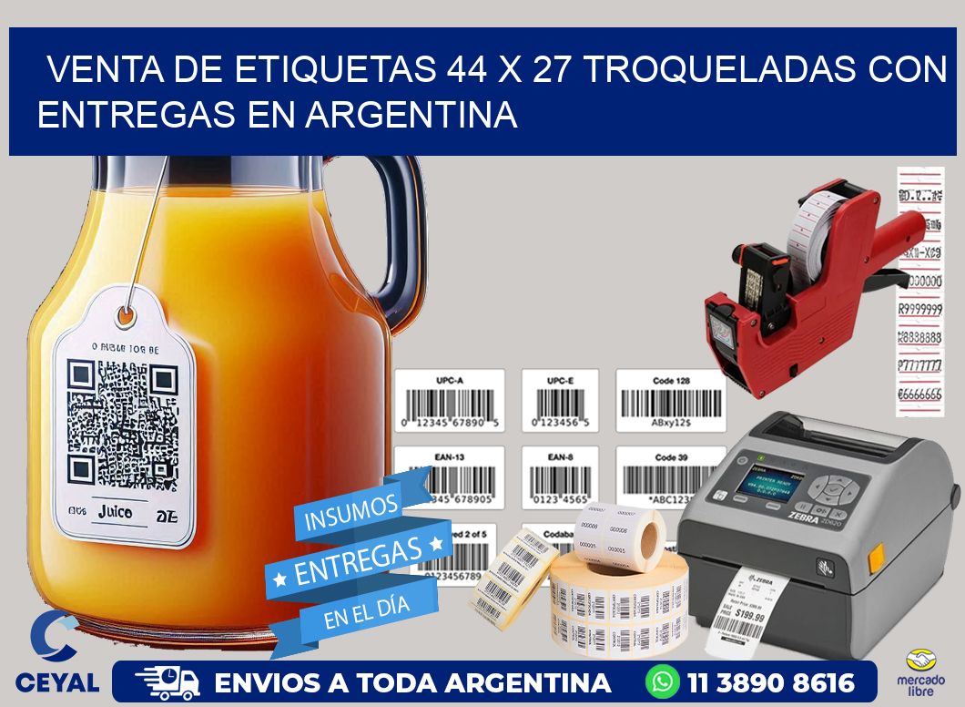 Venta de etiquetas 44 x 27 troqueladas con entregas en Argentina