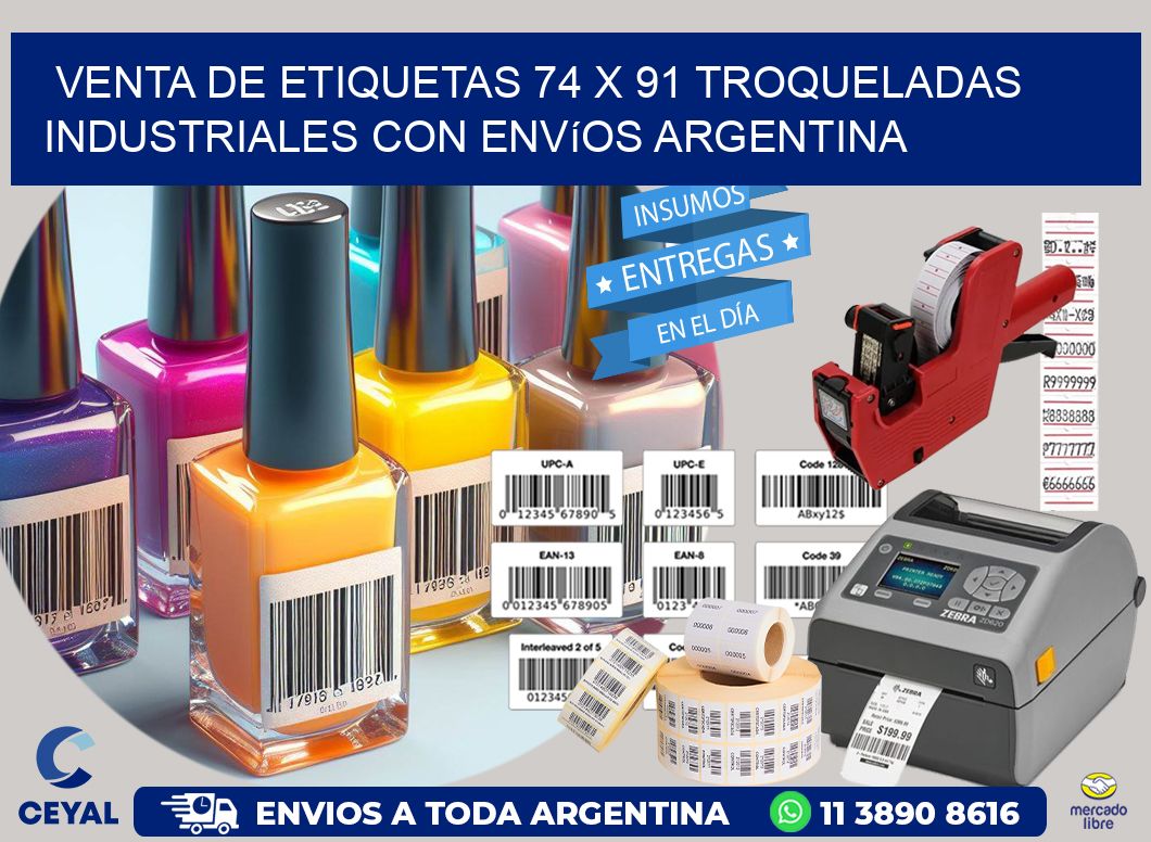 Venta de etiquetas 74 x 91 troqueladas industriales con envíos Argentina