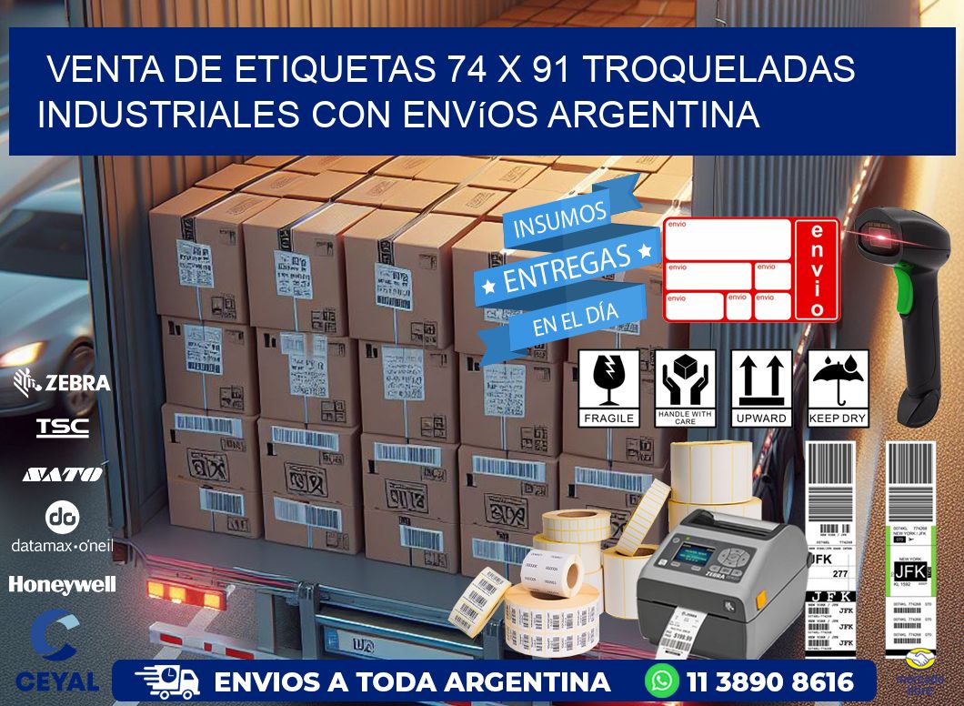Venta de etiquetas 74 x 91 troqueladas industriales con envíos Argentina