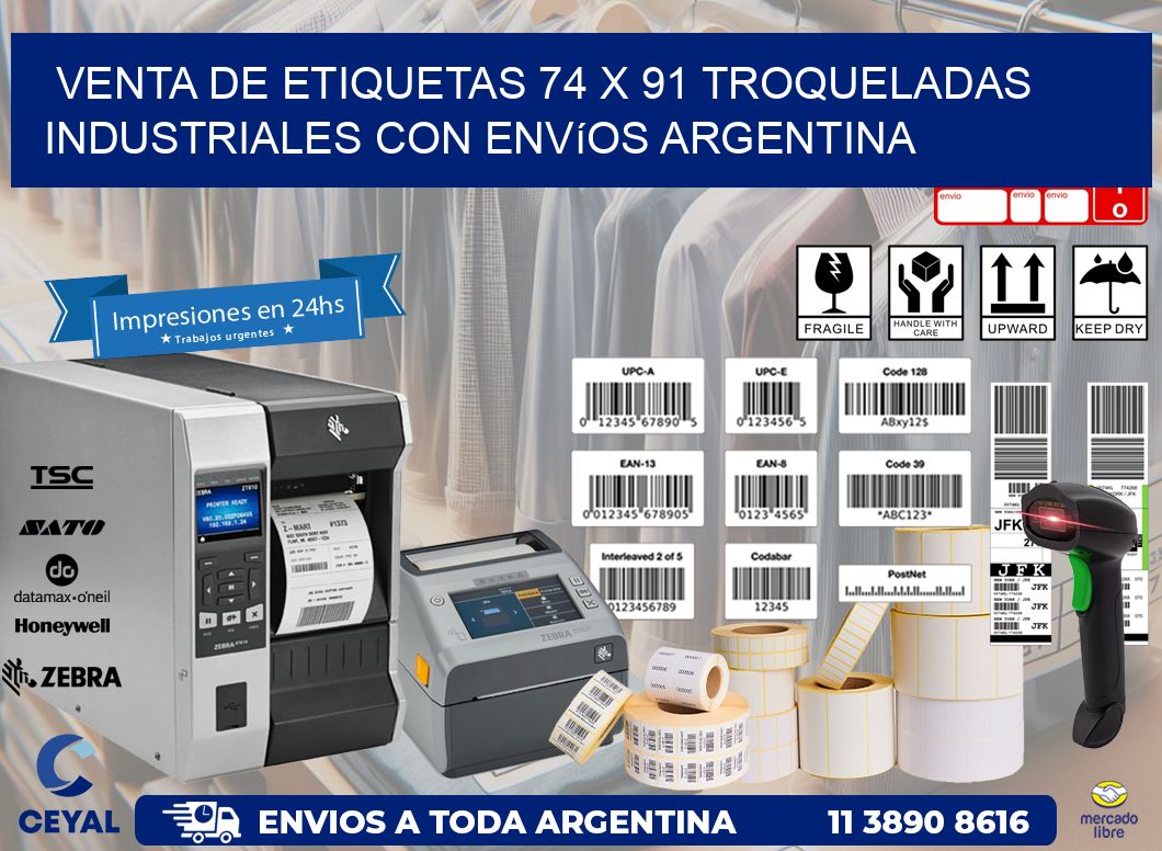 Venta de etiquetas 74 x 91 troqueladas industriales con envíos Argentina